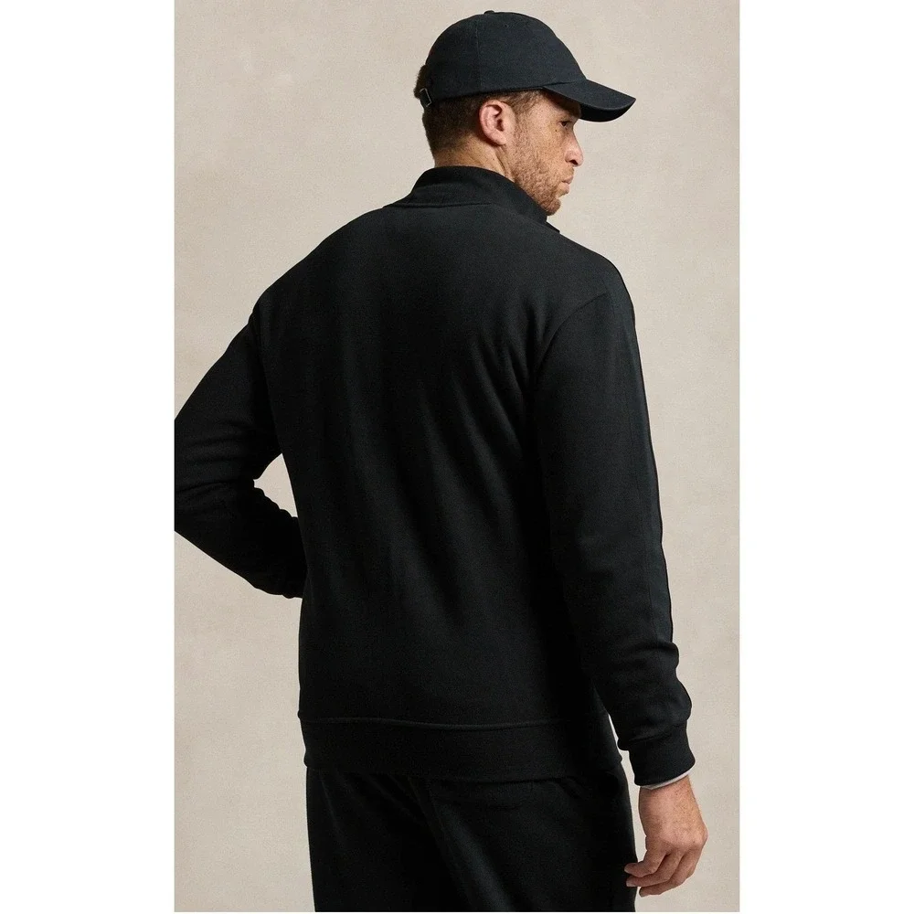 Polo Ralph Lauren Mens‎ Full Zip Ribbed Sweater Black Red Pony Logo Size M